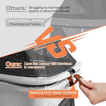 Double Pet Stroller with Detachable Carrier for Medium Small Dogs and Cats, Lightweight Dog Stroller Travel Carriage with No-Zip Canopy Storage Basket One-Click Folding and One-Foot Brake
