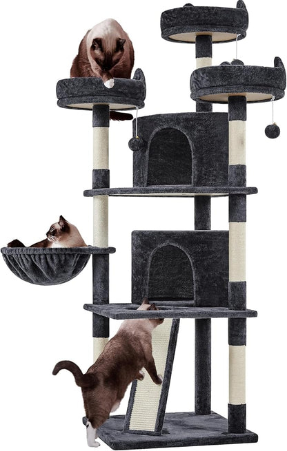 Yaheetech 68.5in Cat Tree for Large Cats, Multi-Level Cat Tower with 3 Wide Perches, Large Condo, Stable Pet Play House w/Sisal-Covered Scratching Posts & Board, Black