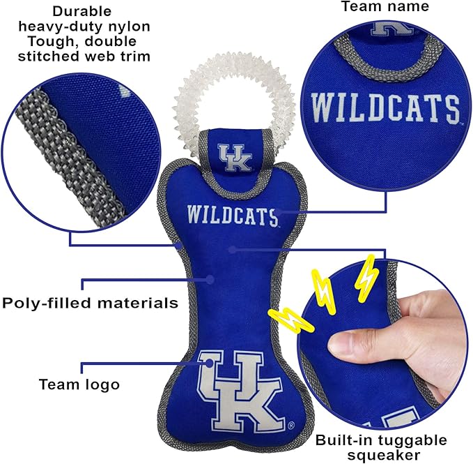 Pets First NCAA Kentucky Wildcats Dental Dog TUG Toy with Squeaker. Tough PET Toy for Healthy Fun, Teething & Cleaning Pets Teeth & Gum