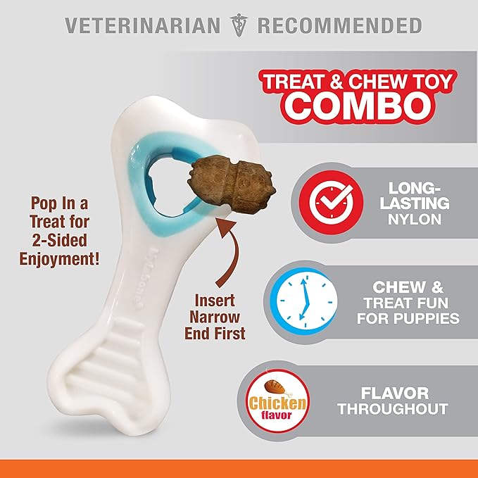 Nylabone Knuckle Bone Pop-in Treat Toy Puppy Chew Toy for Puppies, Interactive Treat Dispensing Enrichment Toys for Puppies, Long Lasting Chicken Flavor, X-Small Dogs - Up to 15 lbs (Pack of 2)