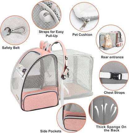 Texsens Innovative Traveler Bubble Backpack Pet Carriers for Cats and Dogs (Expandable-Pink)