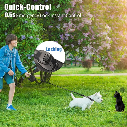 26 ft Retractable Dog Leash - Heavy Duty Retractable Pet Leash with Anti-Slip Grip for Medium to Large Dogs up to 110 lbs (Black)