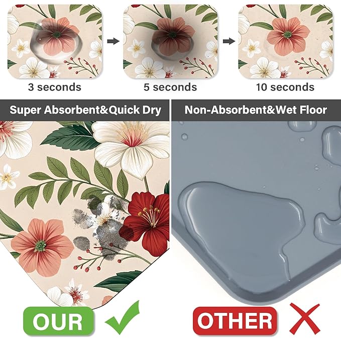 Patterned Cat & Dog Bowl Mat for Food and Water, 12"×20" Quick Dry Absorbent Pet Feeding Mat, Eco-Friendly Dog Placemat