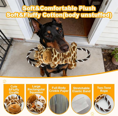 Giraffe Plush Squeaky Dog Toy with Crinkle Paper Puppy Teething Chew Toy Cute Soft Funny Indoor Outdoor Interactive Tug of War Dog Rope Toy for Small Medium Large Dogs Toy Gift 39.5cm/15.55in