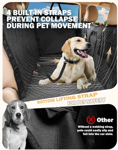Dog Seat Cover For Back Seat- Heavy Duty Soft Bottom Car Hammock for Dog, With a Heightened Design Both Side,Fits Cars,Suv, and Mid-Size Trucks, Waterproof and Machine Washable,Black&Large Size.