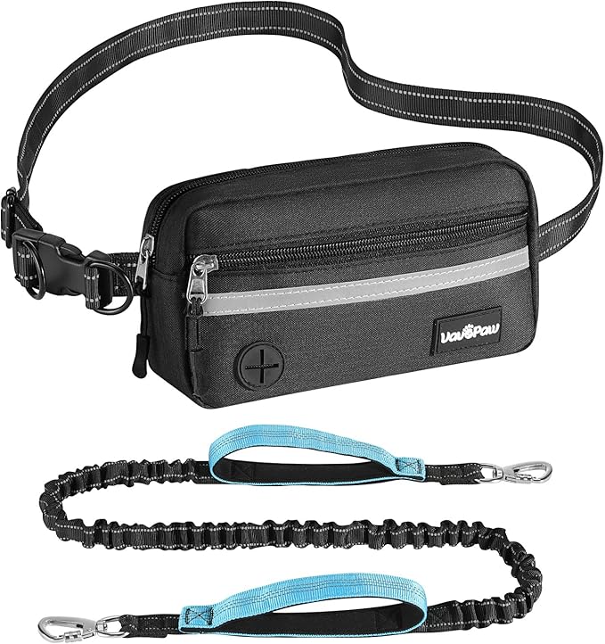 Hands Free Dog Leash with Pouch, Waist Leash for Dog Walking, Jogging, Hiking, Retractable Leashes with Dual Padded Handles, Adjustable Reflective Belt for Small, Medium, Large Dogs