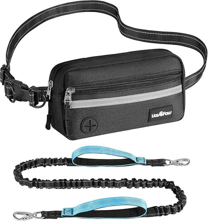 Hands Free Dog Leash with Pouch, Waist Leash for Dog Walking, Jogging, Hiking, Retractable Leashes with Dual Padded Handles, Adjustable Reflective Belt for Small, Medium, Large Dogs