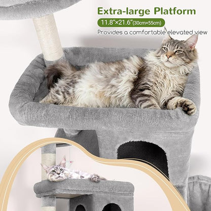 Globlazer Heavy Duty Cat Trees for Large Cats, Sturdy 72in Maine Coon Cat Tree for Large Cats 20 lbs+ Heavy Duty Cat Tower for Adult Biggest Cat with 6 Scratching Posts, Hammock, S72, Light Grey