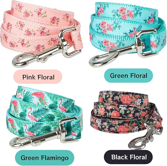 Green Floral Print Dog Leash - 5 Feet Durable Nylon Leash for Small & Medium Dogs, Lightweight Walking Leash (S Green Floral)