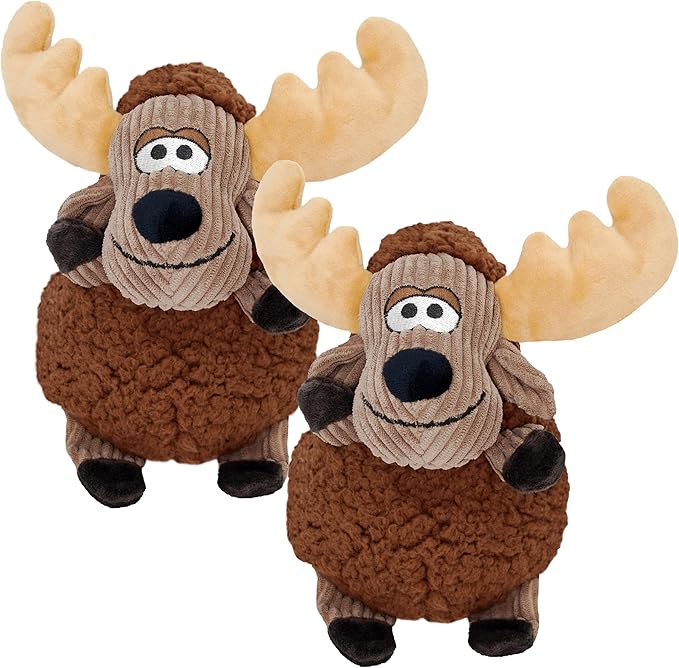 KONG Sherps Floofs – Plush Dog Toy with Flat Squeaker & Crackly Noise – Soft, Snuggly Cuddly Toy for Indoor Fetch & Gentle Play, Durable Lined Design (Moose (2 Pack))