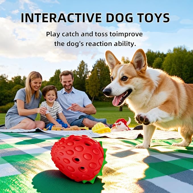 Strawberry Chew Toy for Dogs, Natural Rubber Balls for Aggressive Chews, Cleans Teeth and Gums, Treat Food Dispensing Toys, Indestructible Dog Toys, Toy for Dog Interactive
