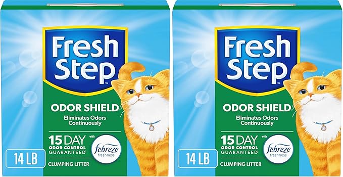 Fresh Step Clumping Cat Litter, Odor Shield, Long Lasting Odor Control Kitty Litter with Activated Charcoal, Low Dust Formula, 14 lb (Pack of 2)