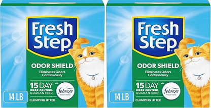 Fresh Step Clumping Cat Litter, Odor Shield, Long Lasting Odor Control Kitty Litter with Activated Charcoal, Low Dust Formula, 14 lb (Pack of 2)
