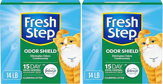 Fresh Step Clumping Cat Litter, Odor Shield, Long Lasting Odor Control Kitty Litter with Activated Charcoal, Low Dust Formula, 14 lb (Pack of 2)