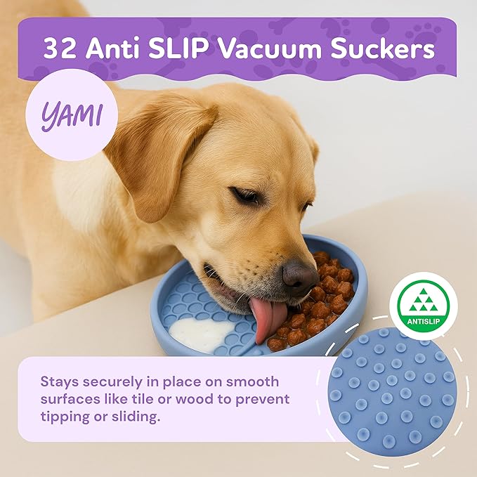 YAMI Dog Lick Bowl, Lick Mat for Dogs, Wet Food Cat Slow Feeder, Freeze Bowl, Enrichment & Puzzle Toy for Anxiety Relief, Food-Grade Silicone, Suction Cups, Dishwasher Fit, for All Breed (Light Blue)