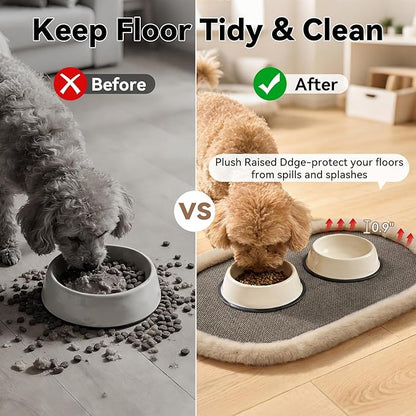 Pet Feeding Mat, Dog Food Mats Absorbent Pet Placemat for Food and Water Bowl with Non Slip Rubber Backing for Dog and Cat (16"x24", Brown)