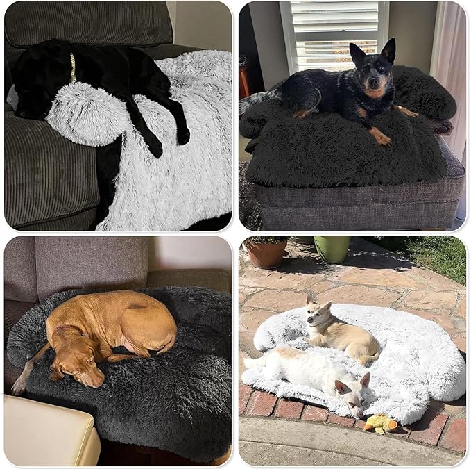 Calming Dog Bed Fluffy Plush Dog Mat for Furniture Protector with Removable Washable Cover for Large Medium Small Dogs and Cats (Medium(41x37x6), Dark Grey)