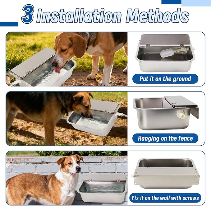 Automatic Dog Water Dispenser,Stainless Steel Water Bowl for Outdoor,Large Animal Drinking Water Bowl with Auto Self Filling for Livestock.(2.5Gallon)