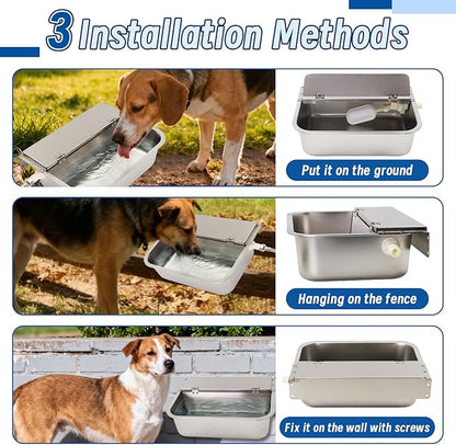 Automatic Dog Water Dispenser,Stainless Steel Water Bowl for Outdoor,Large Animal Drinking Water Bowl with Auto Self Filling for Livestock.(2.5Gallon)