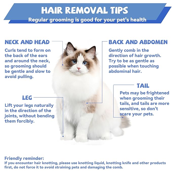 Professional 4.7 In Dual Tooth Pet Grooming Comb for Long-Haired Cats and Dogs, Metal Dematting Tool for Tangles, Knots, Undercoat and Excess Hair, Rounded Corners for Safe Deshedding and Detangling