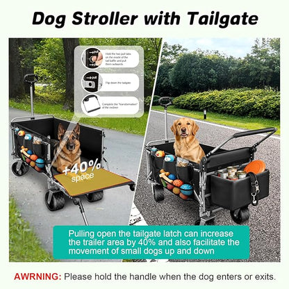 Dog Stroller for Large & Medium Dogs (20–200 lbs), All Terrain Foldable Large Pet Stroller with Tailgate, Cup Holder, Storage Baskets - Heavy Duty Adjustable Handle Extra Large Dog Wagon Cart