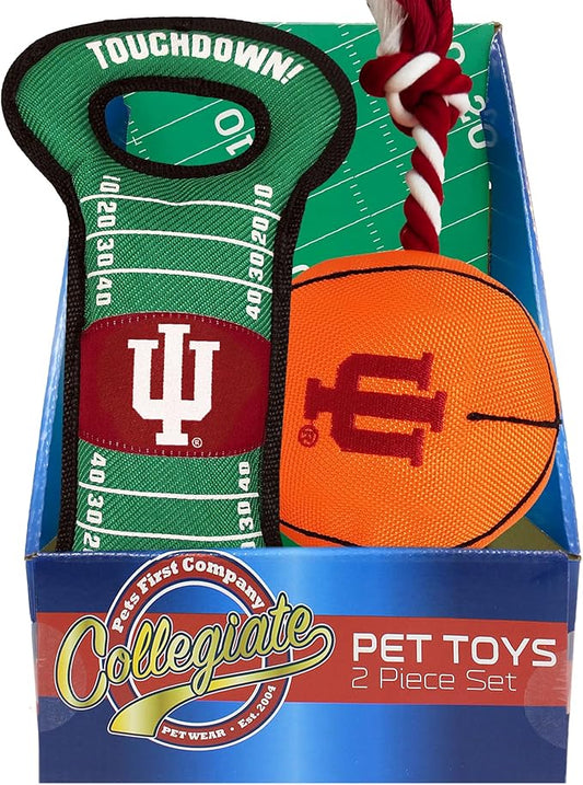 Pets First NCAA Indiana Hoosiers Rope Toy and Field Toy Boxset with NCAA Team Logo