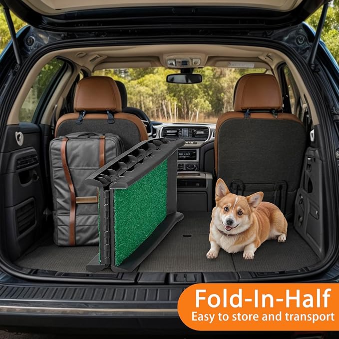Folding Dog Car Ramps, Dog Steps for Bed, Length Portable Pet Ramp Stairs Step Ladder for Car, Truck,Non Slip Rug Surface, Dog Stairs for Large Dogs Up to 154LB (62 Inch Artificial Grass)