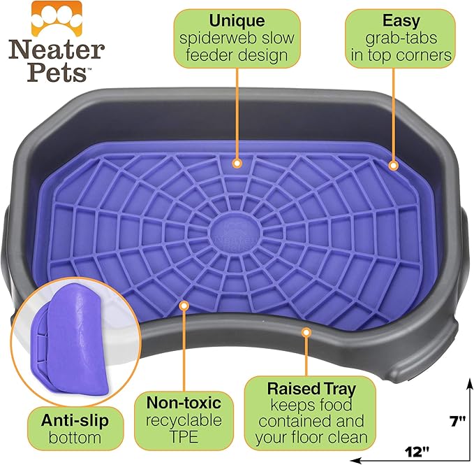 Neater Pets Neat-LIK Dog Lick Mat w/Mess-Proof Tray, Lick Mat for Dogs, Cats, Puppy, Reduces Anxiety & Boredom, Peanut Butter Slow Feeder, Interactive Treat Licking Pad (Purple/Gunmetal)