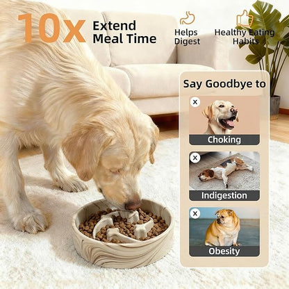Stoneware Slow Feeder Dog Bowls Small Breed, 0.6 Cups Slow Eating Dog Bowl with Marble Pattern Design, Weighted Anti Gulping Food Bowl, Non Slip Puzzle Maze Pet Dishes for Fast Eaters, 6 inch