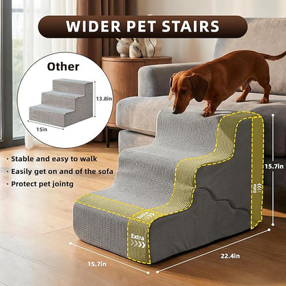 Pet Dog Stairs for Small Dogs, 2 in 1 Transformable 3-Step Pet Stairs and Wave Anti-Fall Slope for Short Legs and Long Legs Dog, for Couch (12-19 in) with Durable Non-Slip Waterproof Cover（Grey）