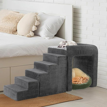 HOMBYS Stable Foam Dog Window Perch & Orthopedic Bed with Reinforced Metal Frame for Long-Lasting Support, Pet Bunk Bed for Dogs, Joint Relief & Window Viewing (Height 21")