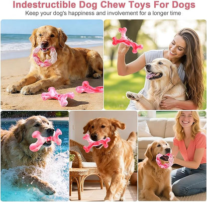 Rensh 3-Pack Tough Dog Chew Toys for Aggressive Chewers, Almost Indestructible Dog Toys for Medium Large Breed, Super Chew Toy to Keep Them Busy & Reduce Boredom, Teeth Cleaning Training, Milk Flavor