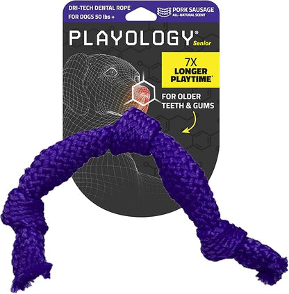 Playology Dog Toys | Dri-Tech Dental Rope Toy for Dogs - Gentle on Teeth | Jumbo Pork Sausage Scented Toy - Easy to Clean and Made from Non Toxic Materials