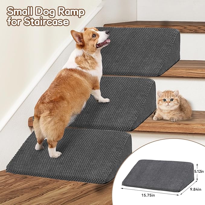 30 Inch Dog Stairs for High Bed, 6 Steps Memory Foam Pet Steps with 3 Ramps for Senior Dogs & Cats, Non-Slip Washable Pet Stairs for Couch Sofa Bed, Grey