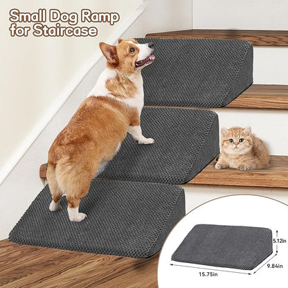 30 Inch Dog Stairs for High Bed, 6 Steps Memory Foam Pet Steps with 3 Ramps for Senior Dogs & Cats, Non-Slip Washable Pet Stairs for Couch Sofa Bed, Grey