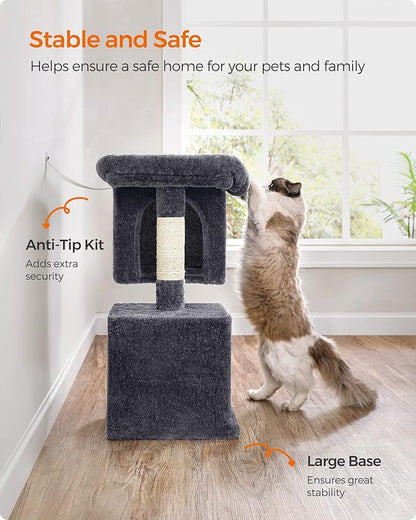 Feandrea Cat Tree, 29.1-Inch Cat Tower, Plush Condo for Medium Cats up to 11 lb, Large Perch, 2 Caves, Scratching Post, Smoky Gray UPCT612G01