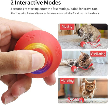Quibron Interactive Cat Ball Toy with Flashing Lights & Bird Sounds - Multi-Surface Adaptive Roller, USB Rechargeable Motion-Activated Cat Teaser for Indoor Cats, Smart Enrichment Gift (Red)