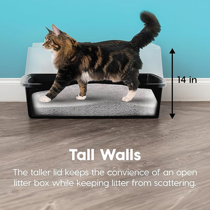 IRIS USA XX-Large Open Top Cat Litter Box with High Sided Walls Tall Scatter Shield Scoop Included Easy Clean Plastic Pan for Big Cats Kittens Multi-Cat Households 30"L x 20"W x 14"H Black