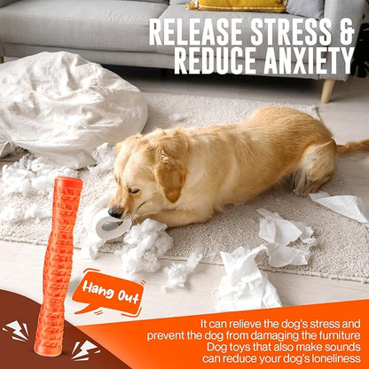 Dog Squeaky Toys Interactive Dog Toys for Aggressive Chewers Tough Rubber Chew Toys for Medium/Large Breed, Indestructible Puppy Chew Toys for Teething (Orange)