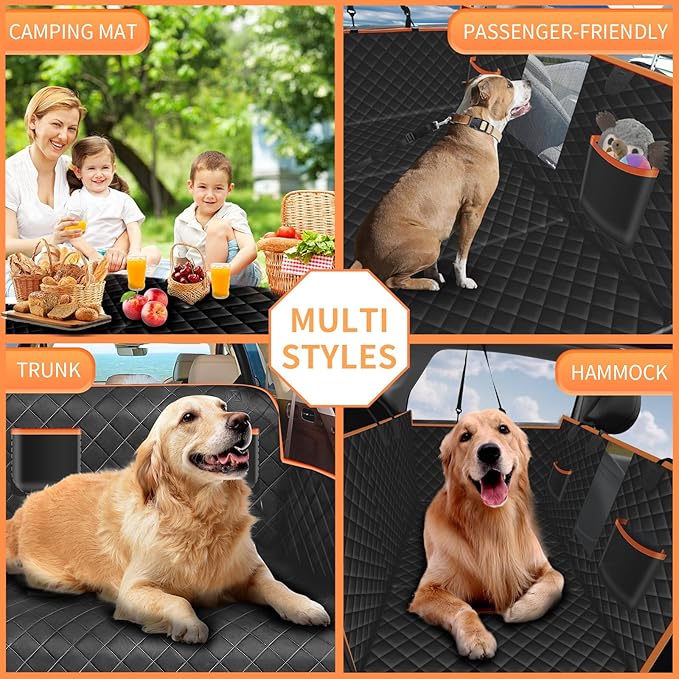 Dog Seat Cover for Back Seat, Hard Bottom Back Seat Extender Holds 400 lbs, Waterproof & Nonslip Car Hammock for Large Pets, Comfortable Travel Seat Protector for SUV and Sedan