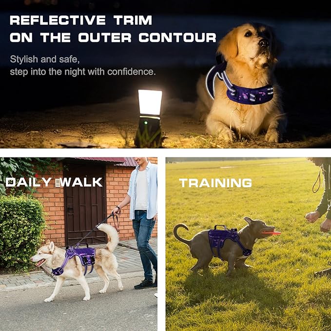 Dog Harness for Large Dogs Heavy Duty, No Pull Tactical Dog Harness with Molle System, Easy On and Off Service Dog Vest, Breathable Padded, Adjustable Reflective Pet Vest for Walking Hiking Training