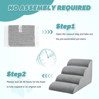 IFNOW Dog Stairs for Small Dogs 15.7''H, 4-Step Sturdy Dog Steps for Bed, Couch, Sofa, Waterproof Pet Stairs for Older Cats, Puppy, Removable Washable Cover, Non-Slip Curved Pet Ramp Indoor, Grey