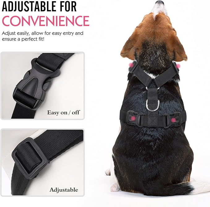 Pawaboo Adjustable Dog Seat Belt for Vehicle, Breathable Dog Safety Vest Harness with Seatbelt for Small Medium Large Dogs, L, Black + Silver