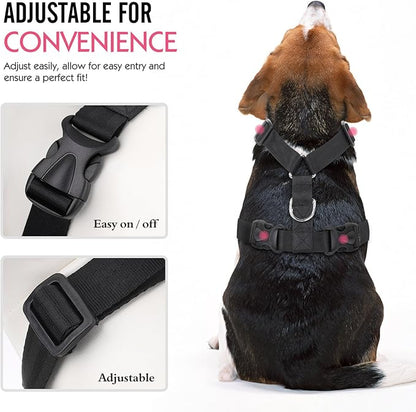 Pawaboo Adjustable Dog Seat Belt for Vehicle, Breathable Dog Safety Vest Harness with Seatbelt for Small Medium Large Dogs, L, Black + Silver