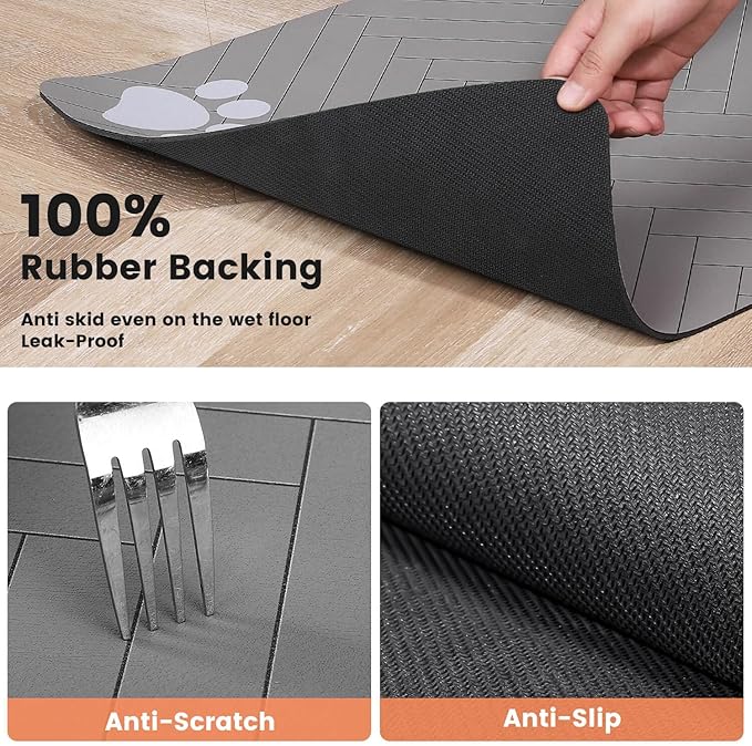Pet Feeding Mat-Absorbent Pet Placemat for Food and Water Bowl, with Waterproof Rubber Backing, Quick Dry Water Dispenser Mat for Dog and Cat (20"x12", Striped Light Gray)