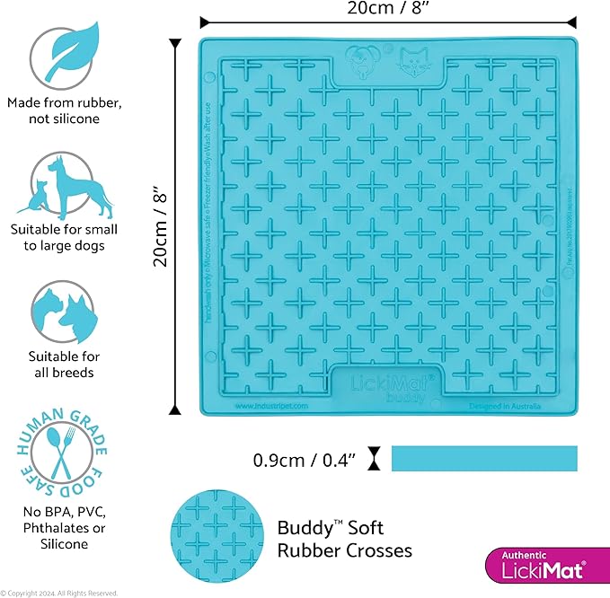 LickiMat Classic Buddy Slow Feeder for Dogs Lick Mat Boredom Anxiety Reducer Perfect for Food Treats Yogurt Liquid Food Peanut Butter Fun Alternative to a Slow Feed Dog Bowl, Turquoise