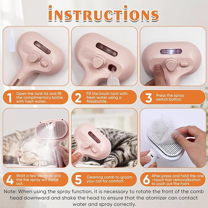 NATUYA Cat Steam Brush, Self-Cleaning Pet Brush for Dog and Cats Shedding Massaging Grooming, Cool Mist Only, Come With Cat Nail Clipper (Pink)