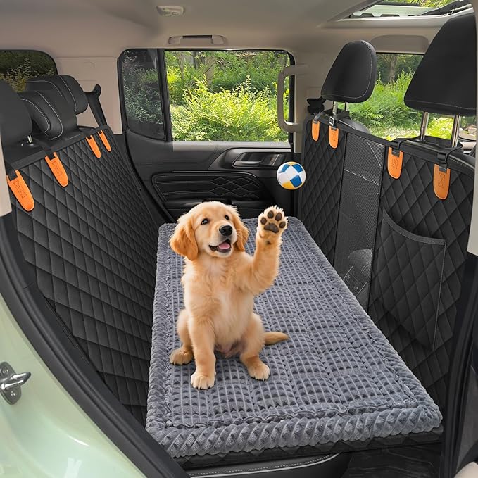 Pet Bed Mat for Car Backseat Extender, Non-Slip Dog Bed for Car Back Seat, Flannel Backseat Dog Bed for Cars Trucks and SUVs (Grey, 24.8x54 inch)