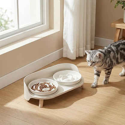 Raised Dog Feeder Bowl Stand - Elevated Dining Table for Small and Medium Dogs and Cats - Fits Food and Water Dish up to 6" Diameter - Grey (Bowls Not Included)