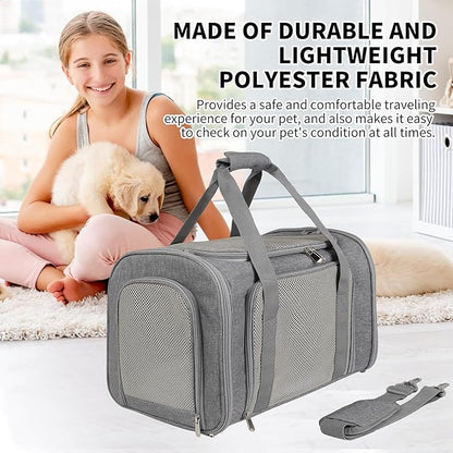 Carriers Soft-Sided Large Pet Carrier for Cats Dogs Small Animals Up to 35Lbs,Top Load Carrier,Ventilated Design,Portable Cat Carrier Airline Approved(X-Large, Grey)